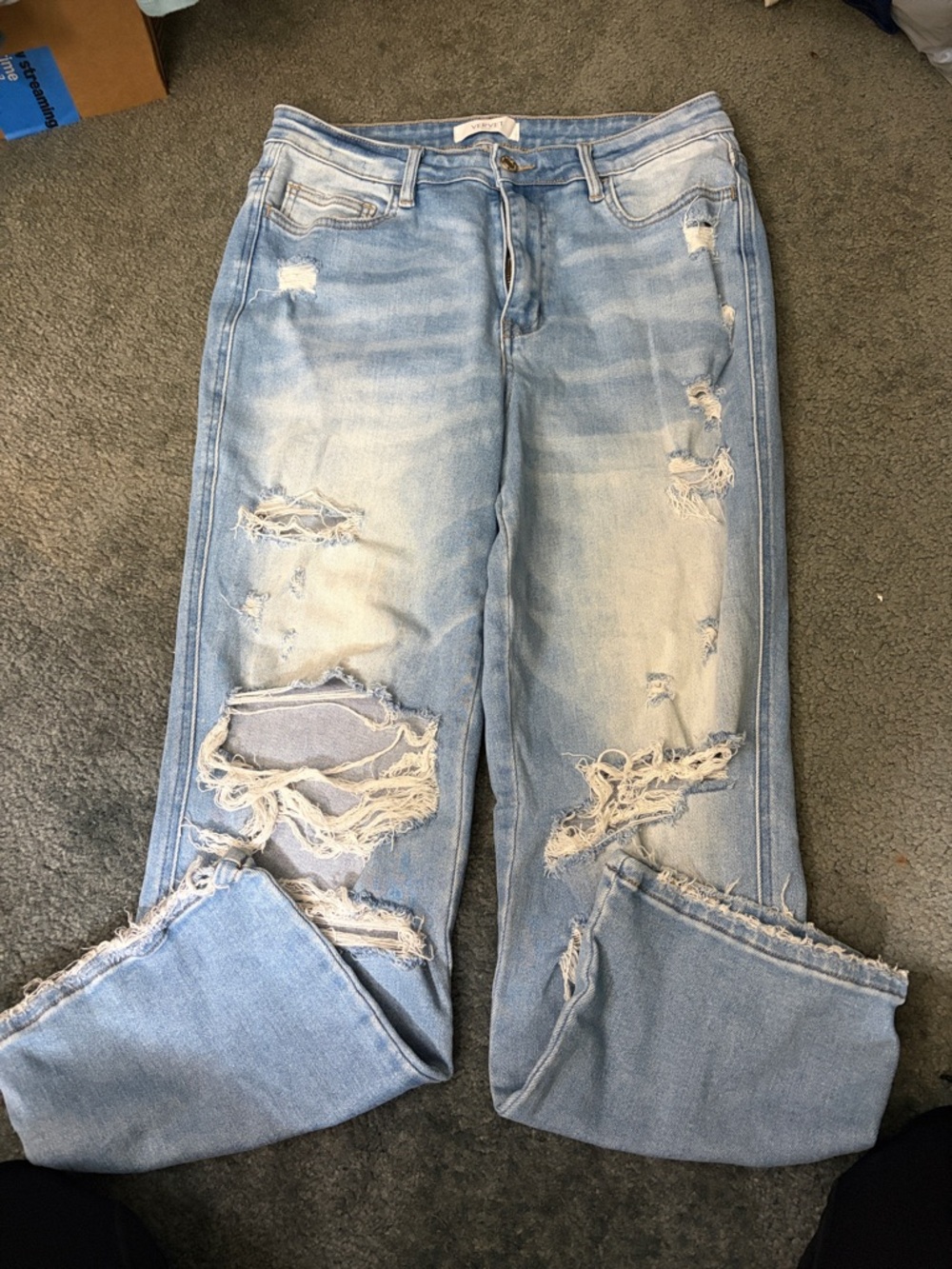 VERVET BY FLYING MONKEY Light Blue Distressed Boyfriend Jeans